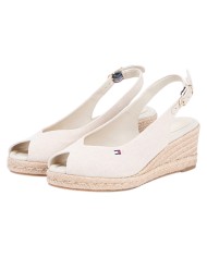 Sandalo Donna Tommy Hilfiger Platform Mid Wedge Zeppa Espadrillas Slingback Beige
