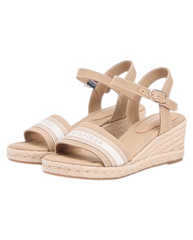 Sandalo Donna Tommy Hilfiger Platform Mid Wedge Zeppa Espadrillas Webbing Safari Canvas