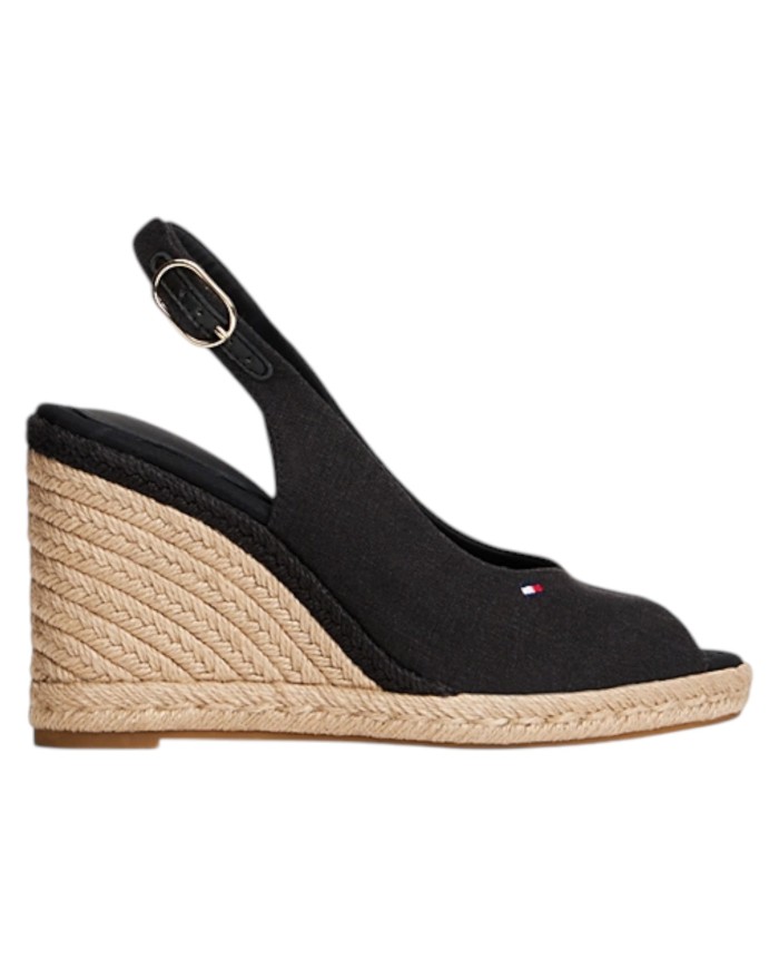 Sandalo Donna Tommy Hilfiger Platform Flag  High Wedge Zeppa Espadrillas Slingback Black