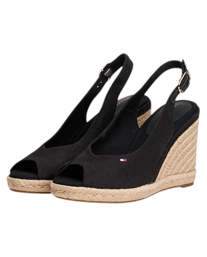 Sandalo Donna Tommy Hilfiger Platform Flag  High Wedge Zeppa Espadrillas Slingback Black