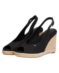 Sandalo Donna Tommy Hilfiger Platform Flag  High Wedge Zeppa Espadrillas Slingback Black