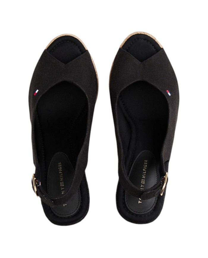 Sandalo Donna Tommy Hilfiger Platform Flag  High Wedge Zeppa Espadrillas Slingback Black
