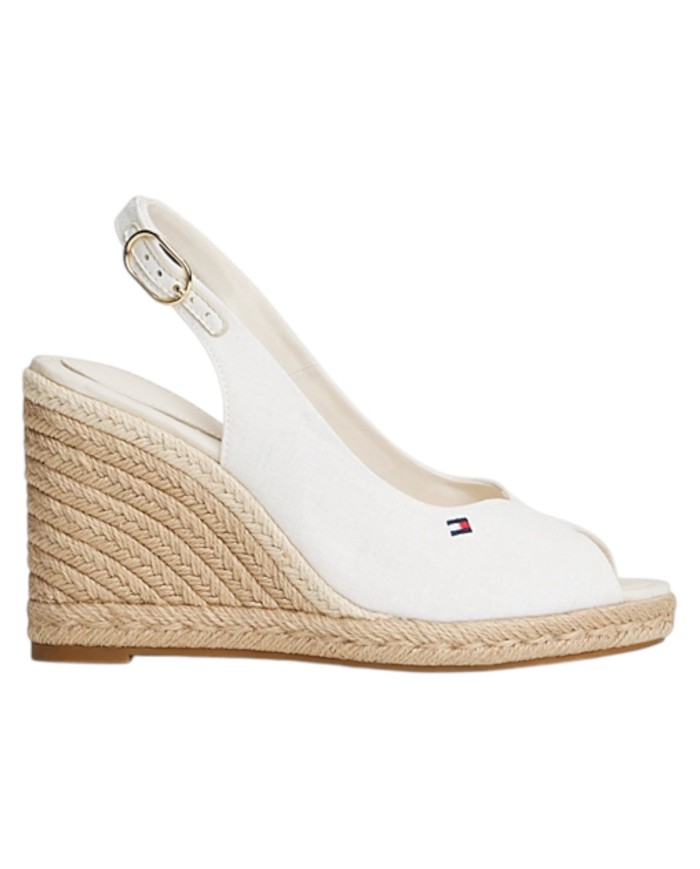 Sandalo Donna Tommy Hilfiger Platform Flag  High Wedge Zeppa Espadrillas Slingback Ecru White