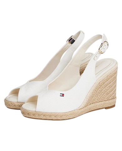 Sandalo Donna Tommy Hilfiger Platform Flag  High Wedge Zeppa Espadrillas Slingback Ecru White