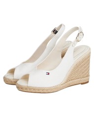 Sandalo Donna Tommy Hilfiger Platform Flag  High Wedge Zeppa Espadrillas Slingback Ecru White