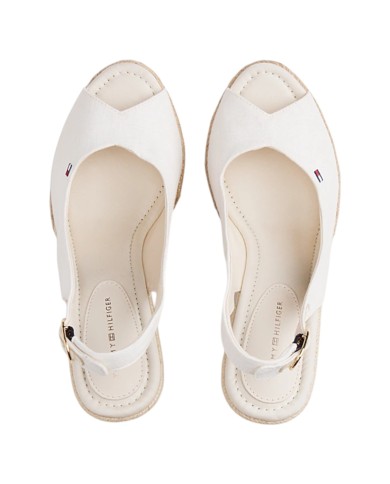 Sandalo Donna Tommy Hilfiger Platform Flag  High Wedge Zeppa Espadrillas Slingback Ecru White