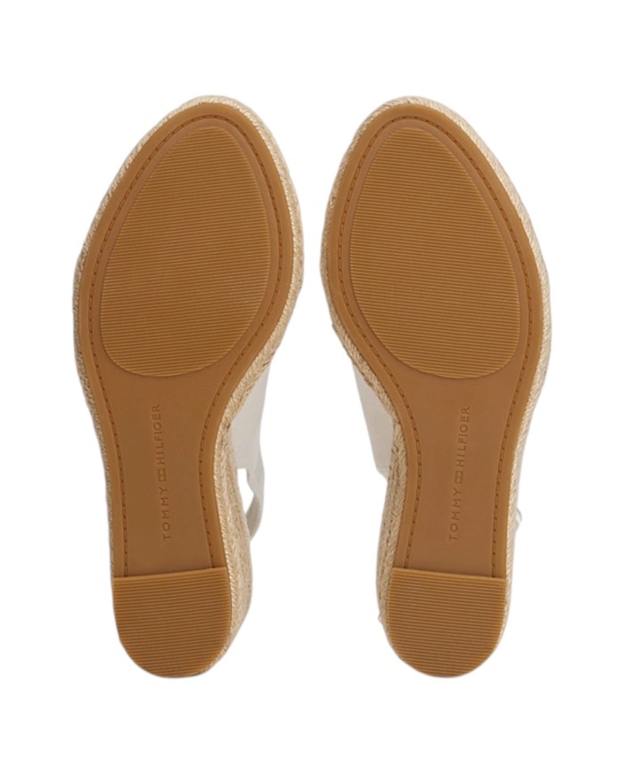 Sandalo Donna Tommy Hilfiger Platform Flag  High Wedge Zeppa Espadrillas Slingback Ecru White