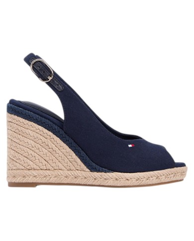 Sandalo Donna Tommy Hilfiger Platform Flag  High Wedge Zeppa Espadrillas Slingback Space Blue
