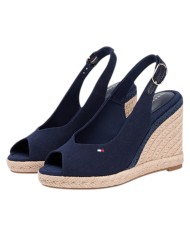 Sandalo Donna Tommy Hilfiger Platform Flag  High Wedge Zeppa Espadrillas Slingback Space Blue
