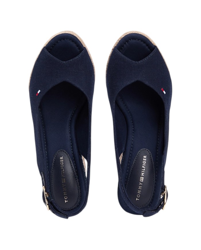 Sandalo Donna Tommy Hilfiger Platform Flag  High Wedge Zeppa Espadrillas Slingback Space Blue