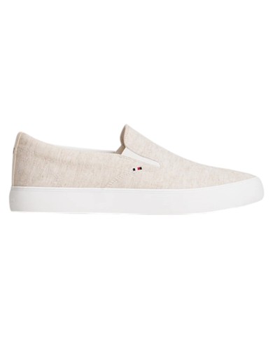 Slip On Uomo Tommy Hilfiger Harlem Core II Chambray di Lino Con logo Slip On Ecru Beige