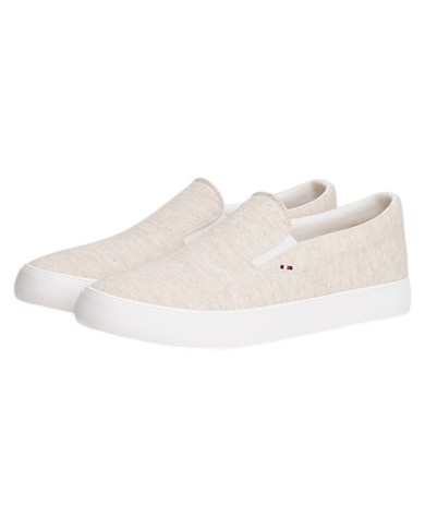 Slip On Uomo Tommy Hilfiger Harlem Core II Chambray di Lino Con logo Slip On Ecru Beige