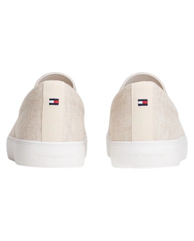 Slip On Uomo Tommy Hilfiger Harlem Core II Chambray di Lino Con logo Slip On Ecru Beige