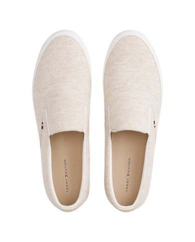 Slip On Uomo Tommy Hilfiger Harlem Core II Chambray di Lino Con logo Slip On Ecru Beige