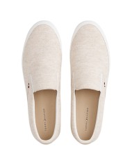 Slip On Uomo Tommy Hilfiger Harlem Core II Chambray di Lino Con logo Slip On Ecru Beige