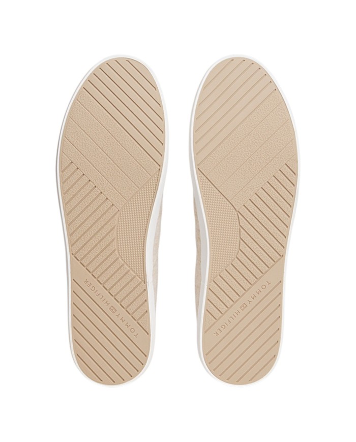 Slip On Uomo Tommy Hilfiger Harlem Core II Chambray di Lino Con logo Slip On Ecru Beige