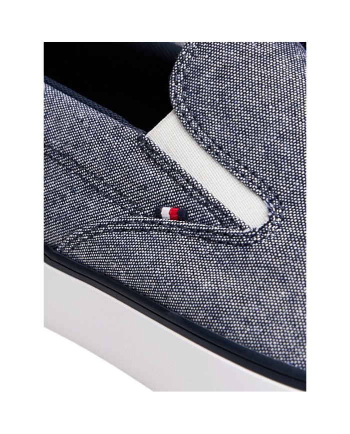 Slip On Uomo Tommy Hilfiger Harlem Core II Chambray Di Lino Desert Sky Navy