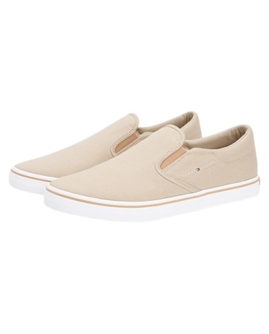 Slip On Uomo Tommy Hilfiger Vulc Core Tela Di Cotone Sandalwood Sand