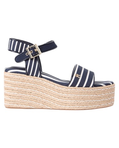 Sandalo Donna Tommy Hilfiger Platform Wedge Breton Stripes Zeppa Espadrillas Space Blue