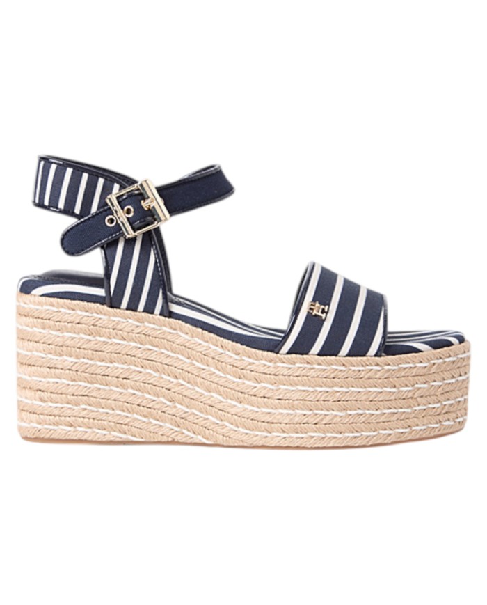 Sandalo Donna Tommy Hilfiger Platform Wedge Breton Stripes Zeppa Espadrillas Space Blue
