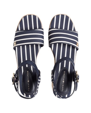 Sandalo Donna Tommy Hilfiger Platform Wedge Breton Stripes Zeppa Espadrillas Space Blue