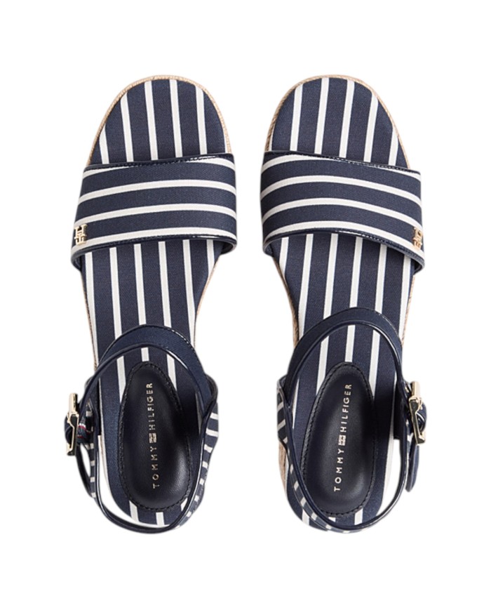 Sandalo Donna Tommy Hilfiger Platform Wedge Breton Stripes Zeppa Espadrillas Space Blue