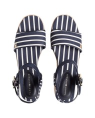 Sandalo Donna Tommy Hilfiger Platform Wedge Breton Stripes Zeppa Espadrillas Space Blue