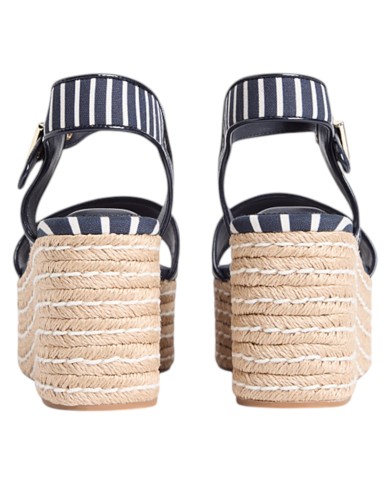 Sandalo Donna Tommy Hilfiger Platform Wedge Breton Stripes Zeppa Espadrillas Space Blue