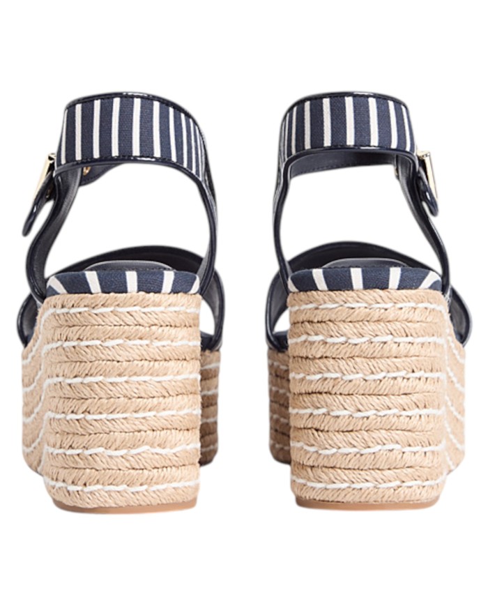 Sandalo Donna Tommy Hilfiger Platform Wedge Breton Stripes Zeppa Espadrillas Space Blue