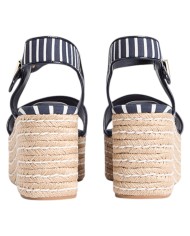 Sandalo Donna Tommy Hilfiger Platform Wedge Breton Stripes Zeppa Espadrillas Space Blue