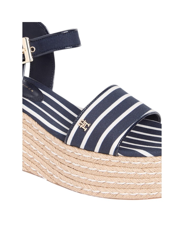 Sandalo Donna Tommy Hilfiger Platform Wedge Breton Stripes Zeppa Espadrillas Space Blue
