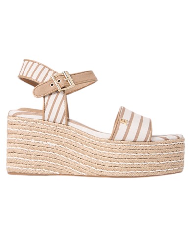 Sandalo Donna Tommy Hilfiger Platform Wedge Breton Stripes Zeppa Espadrillas Soft Cream