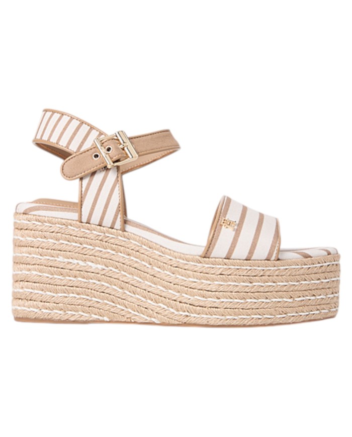 Sandalo Donna Tommy Hilfiger Platform Wedge Breton Stripes Zeppa Espadrillas Soft Cream