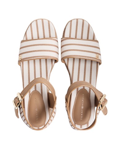 Sandalo Donna Tommy Hilfiger Platform Wedge Breton Stripes Zeppa Espadrillas Soft Cream