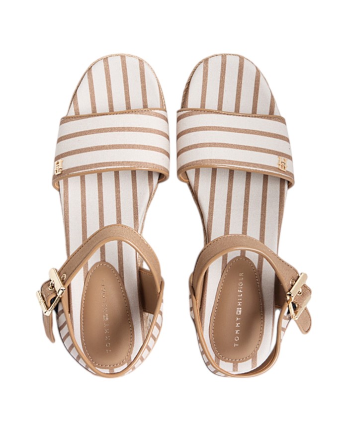 Sandalo Donna Tommy Hilfiger Platform Wedge Breton Stripes Zeppa Espadrillas Soft Cream