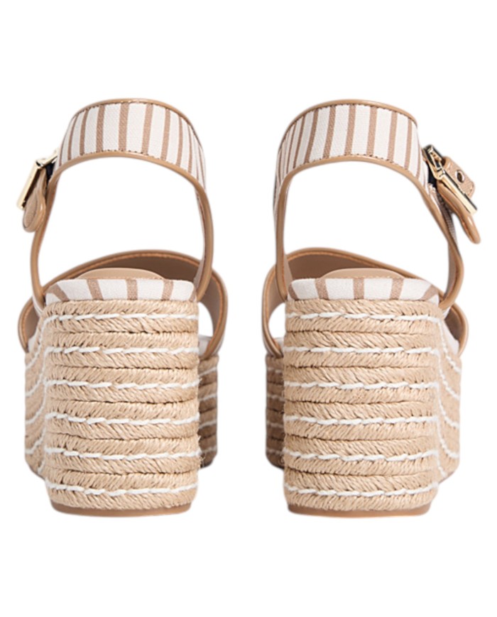 Sandalo Donna Tommy Hilfiger Platform Wedge Breton Stripes Zeppa Espadrillas Soft Cream