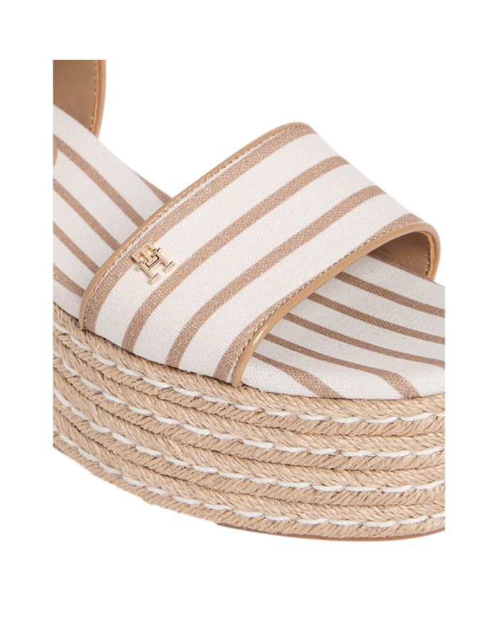 Sandalo Donna Tommy Hilfiger Platform Wedge Breton Stripes Zeppa Espadrillas Soft Cream