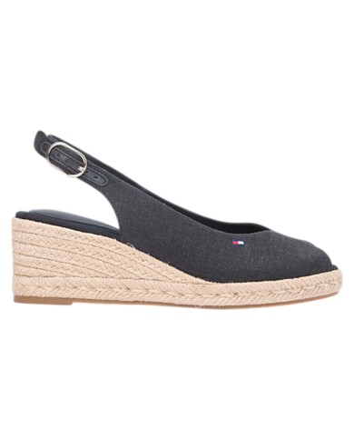 Sandalo Donna Tommy Hilfiger Platform Mid Wedge Zeppa Espadrillas Slingback Black