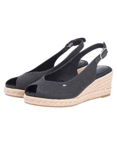 Sandalo Donna Tommy Hilfiger Platform Mid Wedge Zeppa Espadrillas Slingback Black