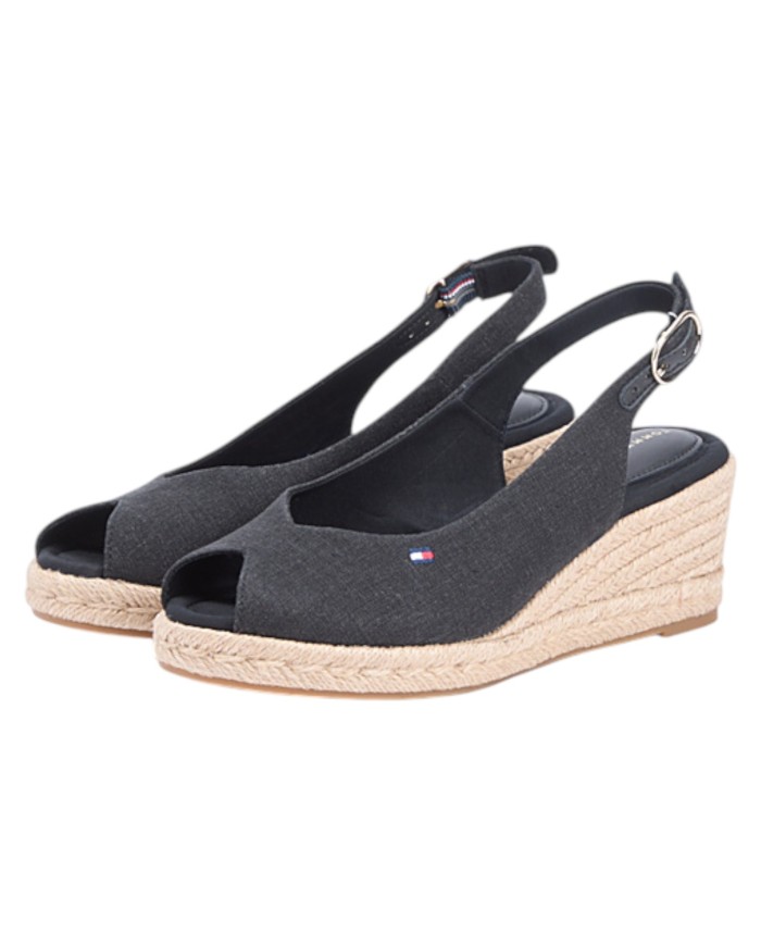 Sandalo Donna Tommy Hilfiger Platform Mid Wedge Zeppa Espadrillas Slingback Black