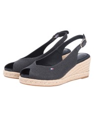 Sandalo Donna Tommy Hilfiger Platform Mid Wedge Zeppa Espadrillas Slingback Black