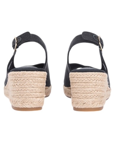 Sandalo Donna Tommy Hilfiger Platform Mid Wedge Zeppa Espadrillas Slingback Black