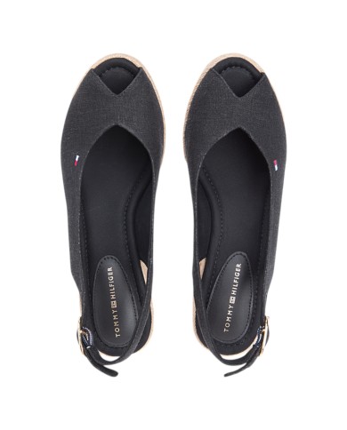 Sandalo Donna Tommy Hilfiger Platform Mid Wedge Zeppa Espadrillas Slingback Black