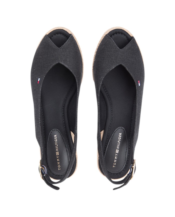 Sandalo Donna Tommy Hilfiger Platform Mid Wedge Zeppa Espadrillas Slingback Black