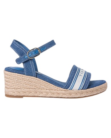 Sandalo Donna Tommy Hilfiger Platform Mid Wedge Zeppa Espadrillas Webbing Denim