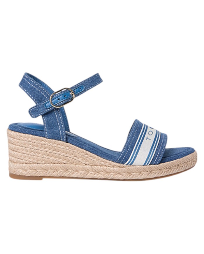 Sandalo Donna Tommy Hilfiger Platform Mid Wedge Zeppa Espadrillas Webbing Denim