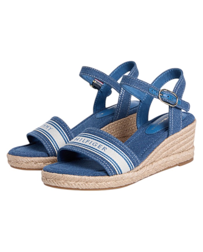 Sandalo Donna Tommy Hilfiger Platform Mid Wedge Zeppa Espadrillas Webbing Denim