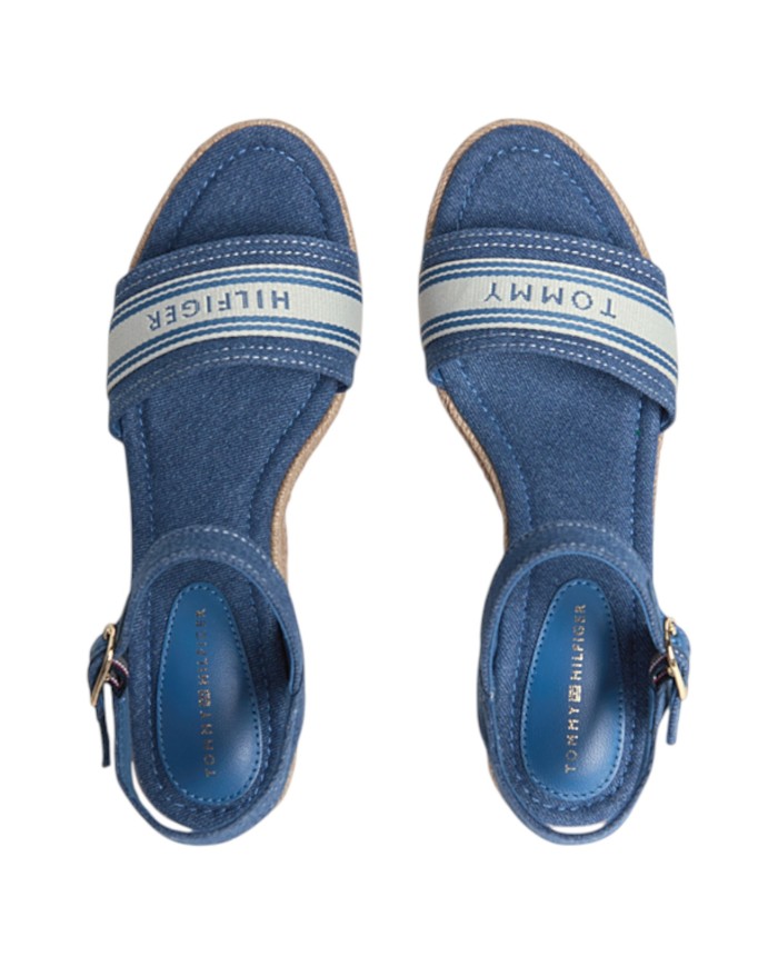 Sandalo Donna Tommy Hilfiger Platform Mid Wedge Zeppa Espadrillas Webbing Denim