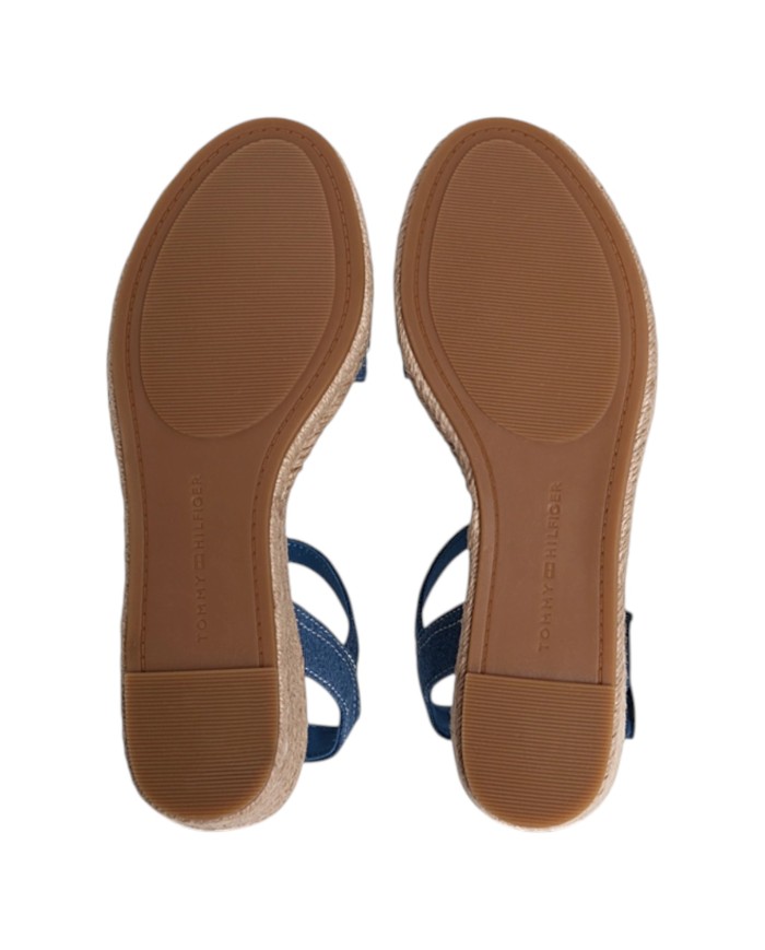 Sandalo Donna Tommy Hilfiger Platform Mid Wedge Zeppa Espadrillas Webbing Denim