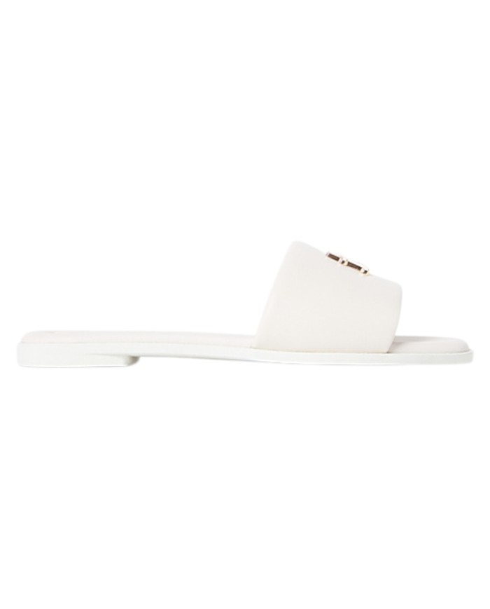 Ciabatta Donna Tommy Hilfiger Con Fascia e monogramma TH Logo Hardware Mule Leather Soft Cream